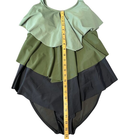 BLOOMCHIC 1 Piece Layered Swimsuit Womens Size 10 Black Green Beach Vacation - Picture 8 of 10